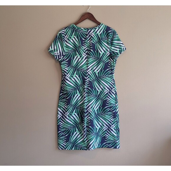 Old Navy Size Large Sleeveless Dress Womens Stretch Green Blue White Palm L SS - Picture 5 of 5